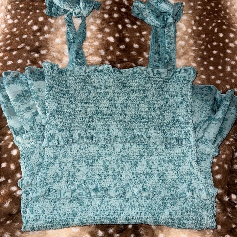Teal Green Smocked Mini Dress - Picture 2 of 3